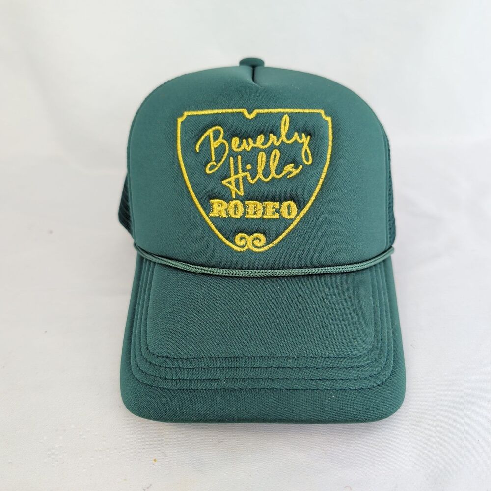 Beverly Hills Rodeo First Class Coup Trucker Hat Green Yellow Snapback Mesh Cap